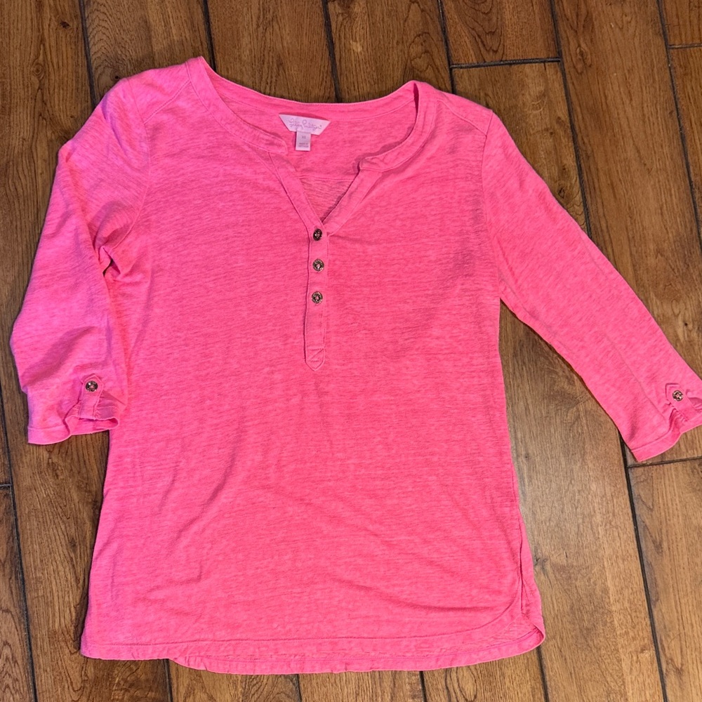 Lilly Pulitzer Bright Pink Henley Button-Front Top